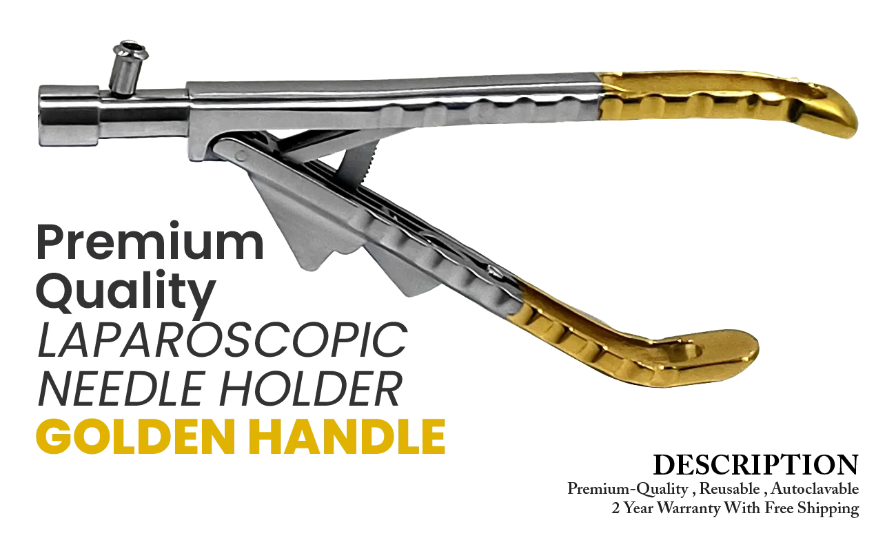 premium laparoscopic needle holder golden handle 5mm 330mm